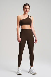 Women Single Shoulder Backless Yoga Set: Crisscross Strap Sports Bra + High Waist Leggings