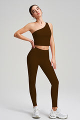 Women Single Shoulder Quick Dry Waist Shaping Yoga Set: Short Sleeve Bra + Leggings