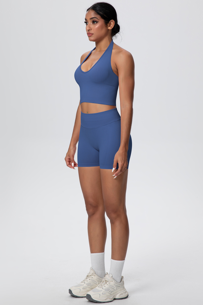 Women's Seamless Halter Tank Sport Shorts Two-Piece Set