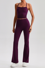 Women's Y-Back Cropped Tank Top & Yoga Flared Pants Set