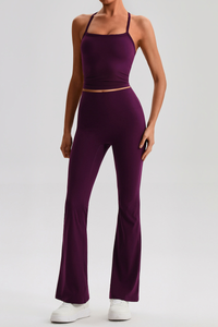 Women's Y-Back Cropped Tank Top & Yoga Flared Pants Set