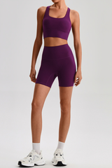 Women's Bare Feel Cross Back Bra &High Waist Shorts Yaga Set