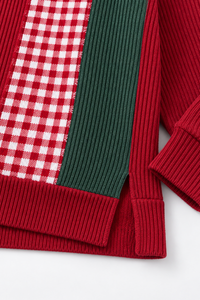 Women's Christmas Plaid Patchwork Long Relaxed Sweatshirt