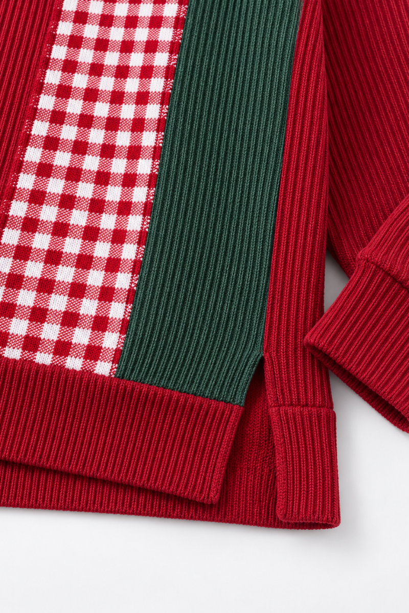 Women's Christmas Plaid Patchwork Long Relaxed Sweatshirt