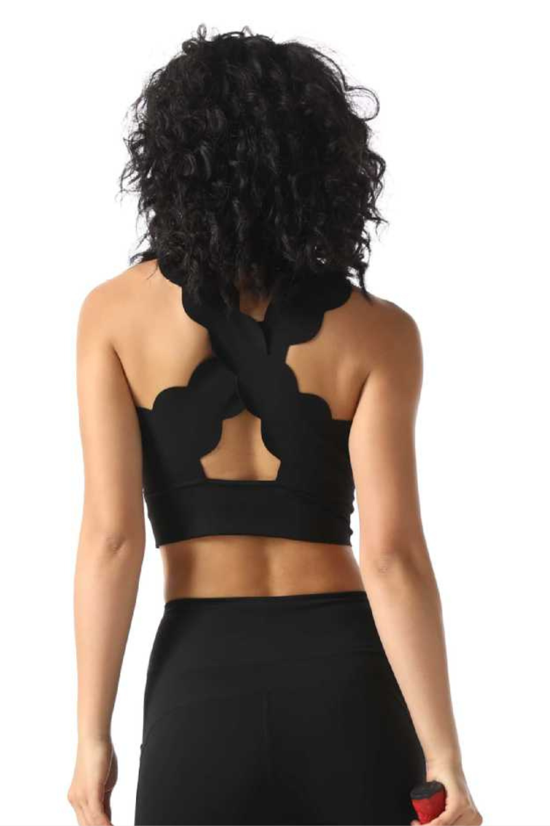 Women's Scalloped Halter Neck Cut Out Sports Bra