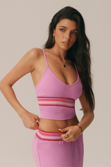 Women's V Neck Contrast Color Stripes Padded Cami Tank Top