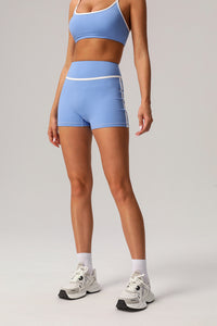 Women White Piping Yoga Sports Shorts