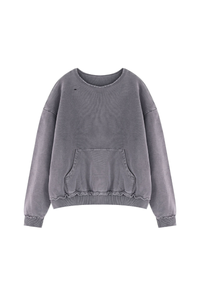 Women's Fall Raw Edge Neck Kangaroo Pocket Sweatshirt
