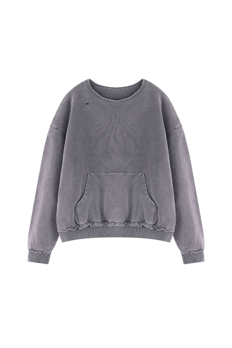 Women's Fall Raw Edge Neck Kangaroo Pocket Sweatshirt