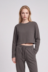 Women's 100% Cotton Washed Cropped Patchwork Cut Sweatshirt