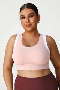 Plus Size Women's Faux Two-Piece Color-Block Sports Bra