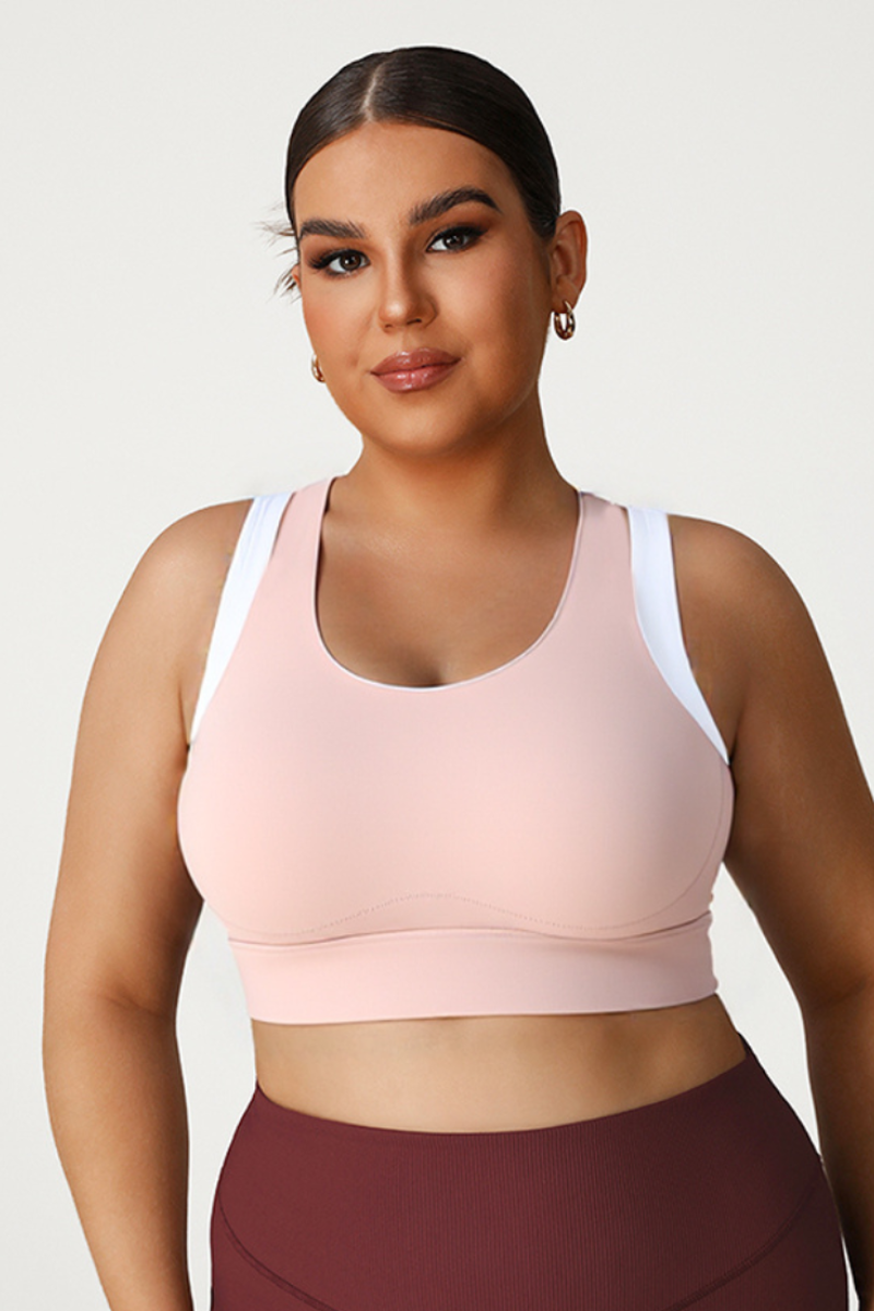 Plus Size Women's Faux Two-Piece Color-Block Sports Bra