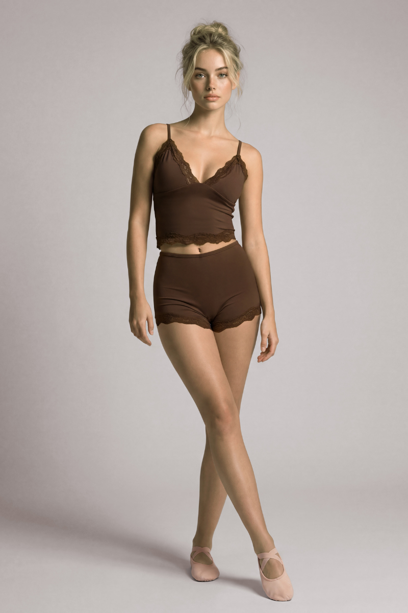Women's Pilates Lace Trim V-Neck Tank Top And Boyshorts  Set