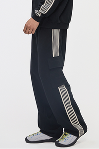 Men's 350g Color Block Stripe Pockets Straight Leg Pants