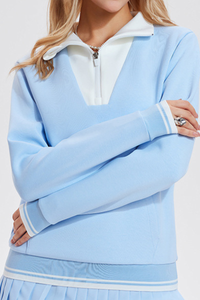 Women's Half-Zip Color Block Front Pocket Tennis Sweatshirt