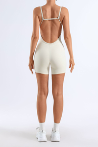 Women's Striped Color-Block Padded Backless Short Yoga Jumpsuit