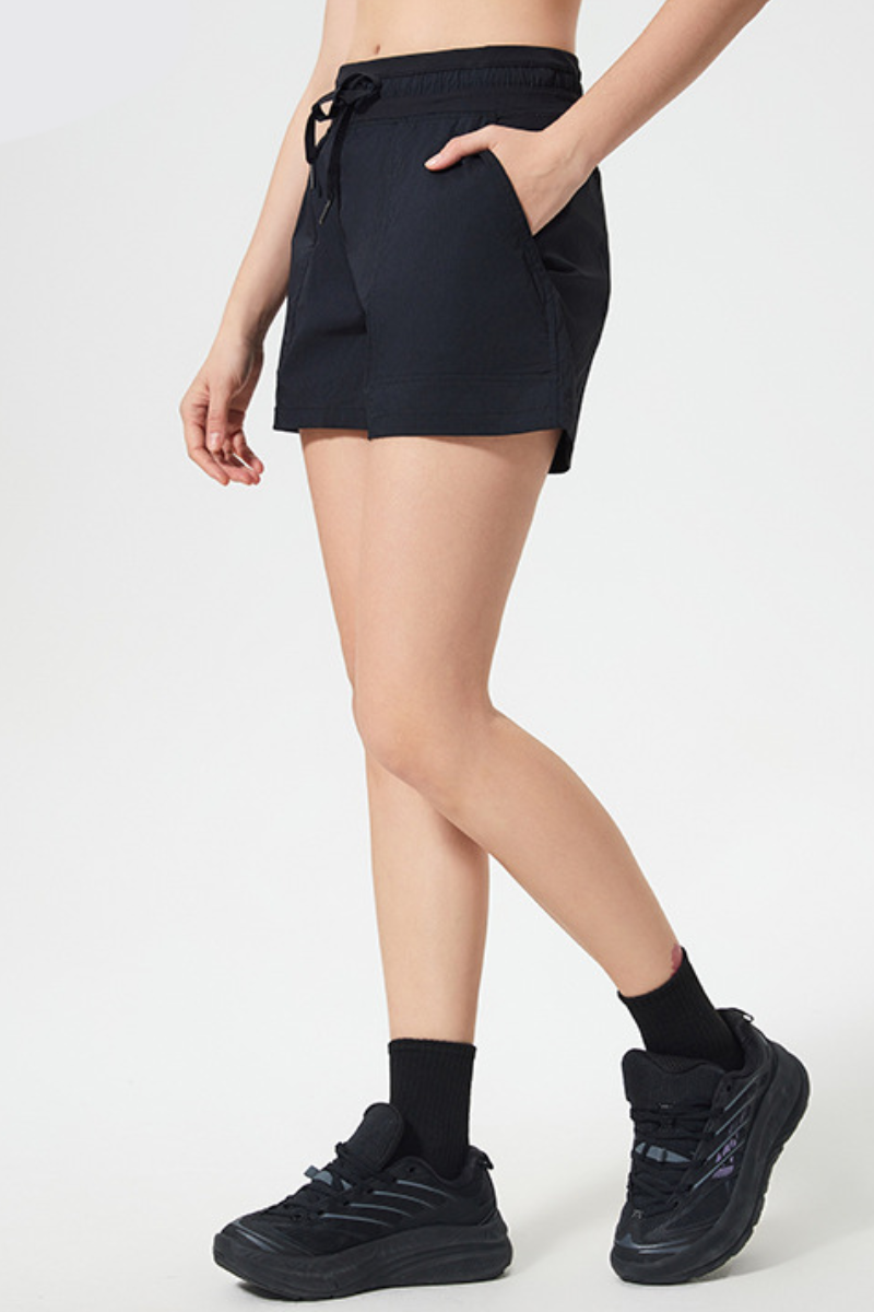 Women's Drawstring High Waist Elastic Pockets Yoga Shorts
