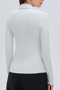 Women's Button-Front Polo Slim Fit Shirt Long-Sleeve Top