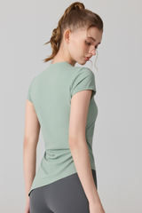 Women's Summer Side Ruched Asymmetrical Hem Sports T-Shirt