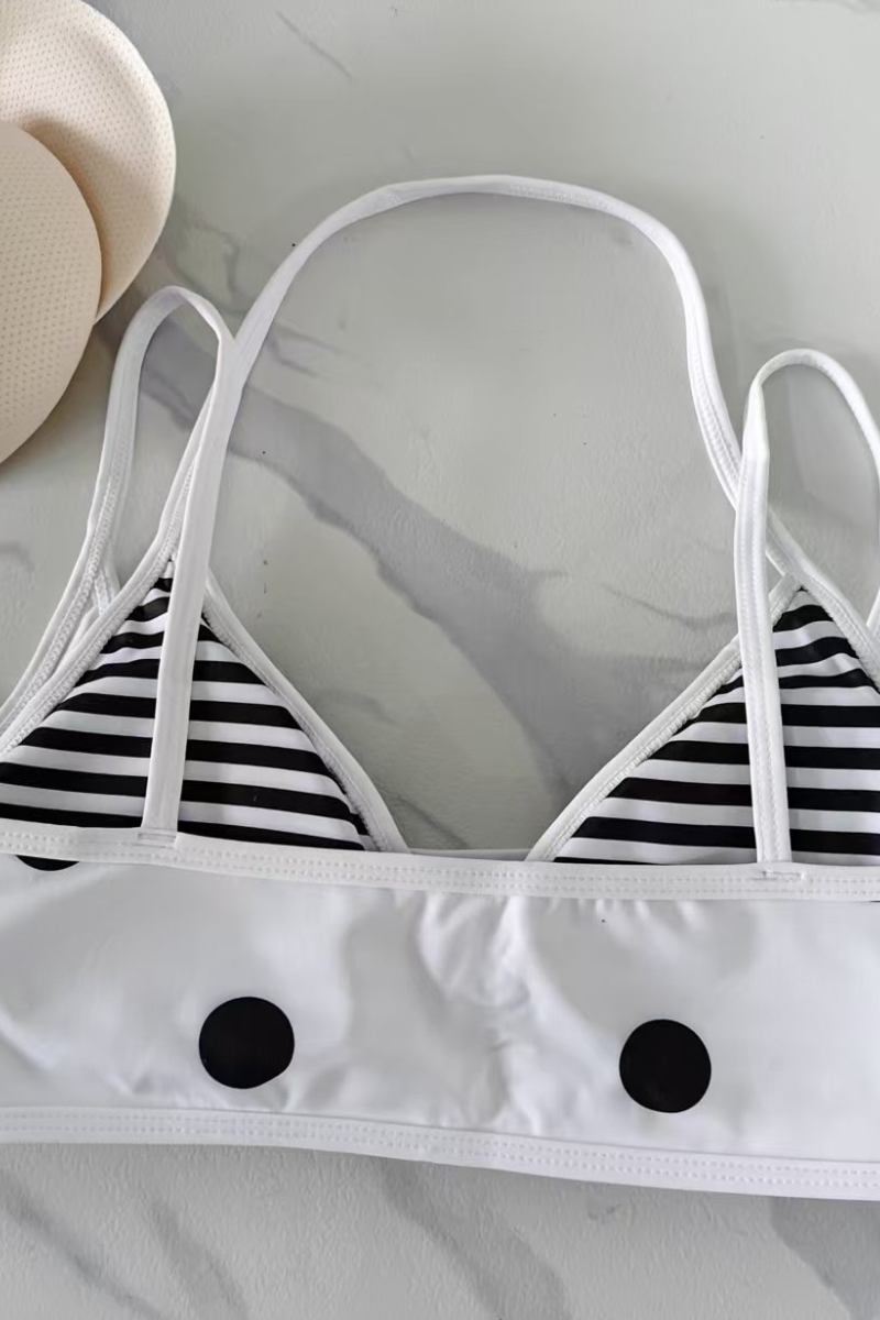 Women's Polka Dot Vintage Faux Two-Piece Halter Sports Bra