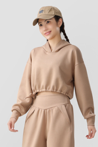 Women's Fall Cropped Drawstring Hem Loose Fit Sweatshirt
