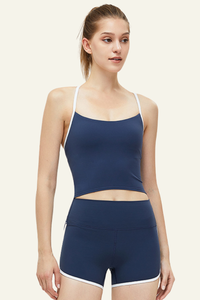 Women's Set: Y-shaped Back Tank Top & Color Block Shorts