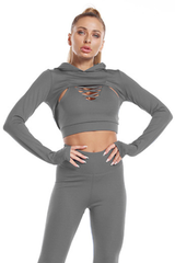 Women's Finger Cuff Cropped Solid Athletic Hooded