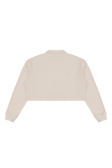 Women's  Fall 100% Cotton Collared V-Neck Crop Sweatshirt