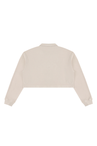 Women's  Fall 100% Cotton Collared V-Neck Crop Sweatshirt