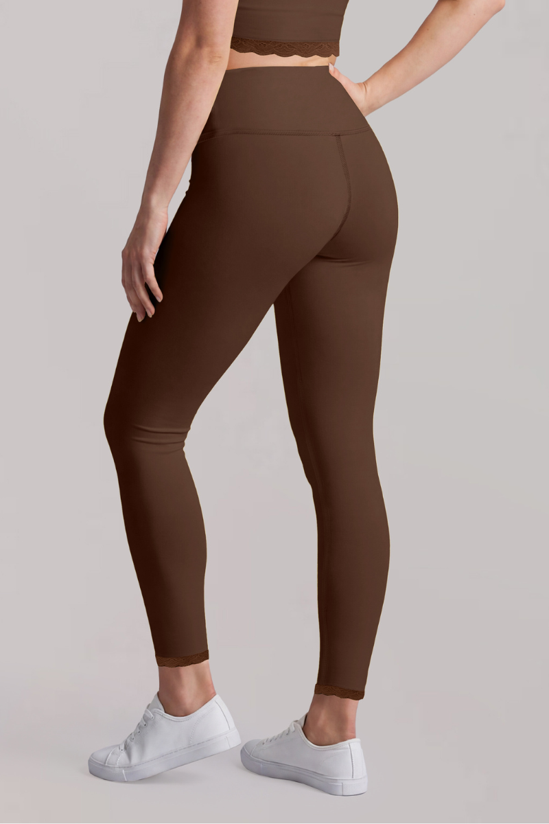 Women’s Athletic High Rise Lace Trim Solid Pilates Leggings