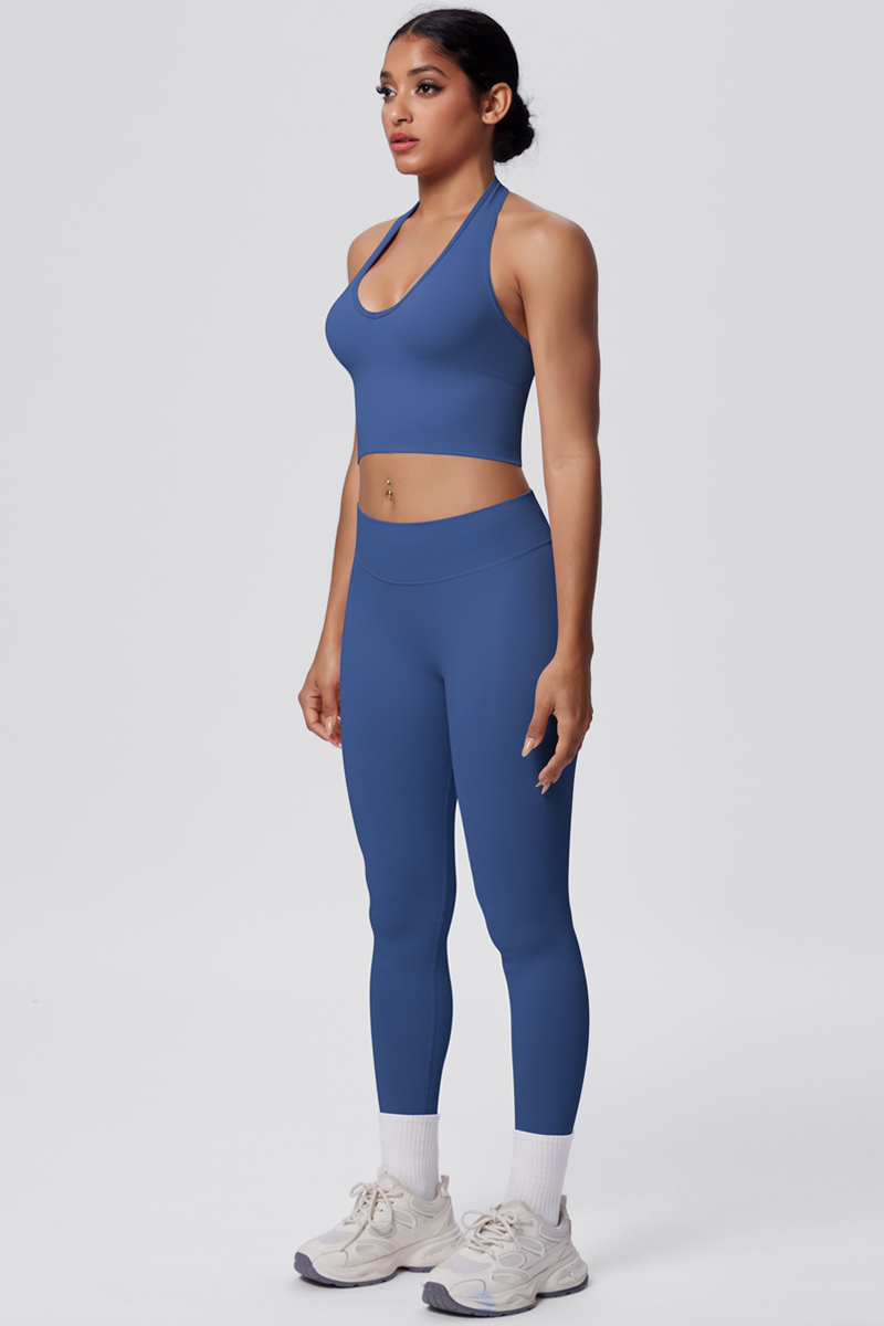 Women's Seamless Halter Tank Sport Leggings Two-Piece Set