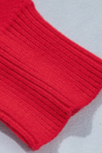 Women Red Crew Neck Sweater All Over White Bow Long Sleeve