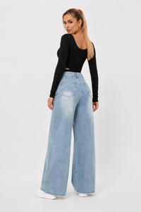 Women's Light Wash Baggy High Waist Wide Leg Jeans