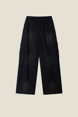 Unisex Solid Spray Dye Cargo - Wide Leg Patchwork Pants