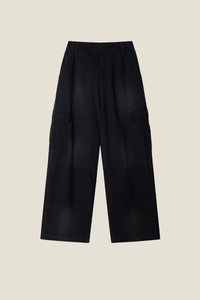 Unisex Solid Spray Dye Cargo - Wide Leg Patchwork Pants