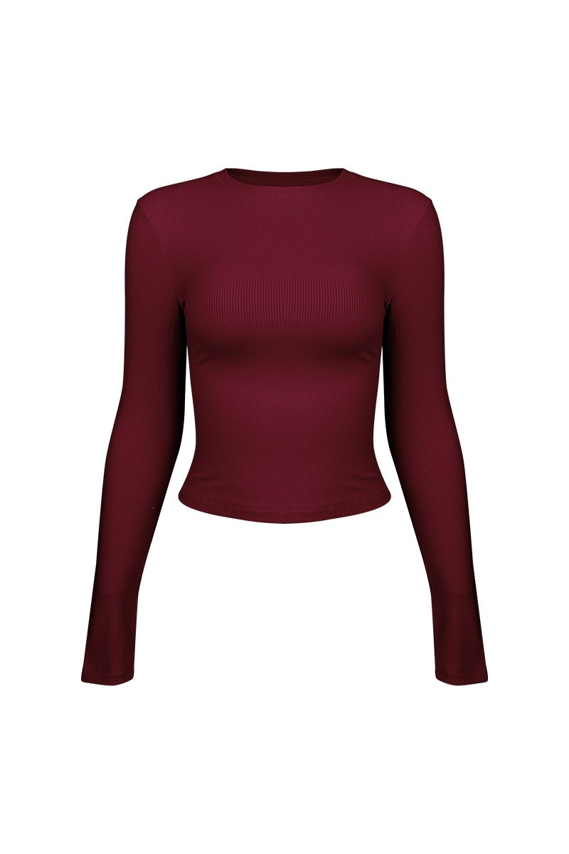 Women's Fall Ribbed Crew Neck Cropped Long Sleeve Top