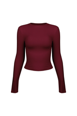 Women's Fall Ribbed Crew Neck Cropped Long Sleeve Top