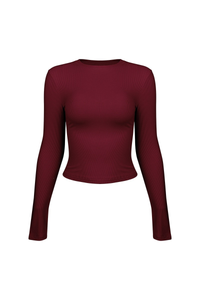 Women's Fall Ribbed Crew Neck Cropped Long Sleeve Top