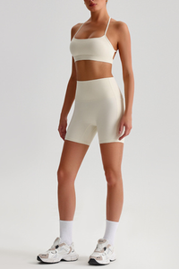 Women's Bare Feel Cross Back Bra & Side Pocket Shorts Set