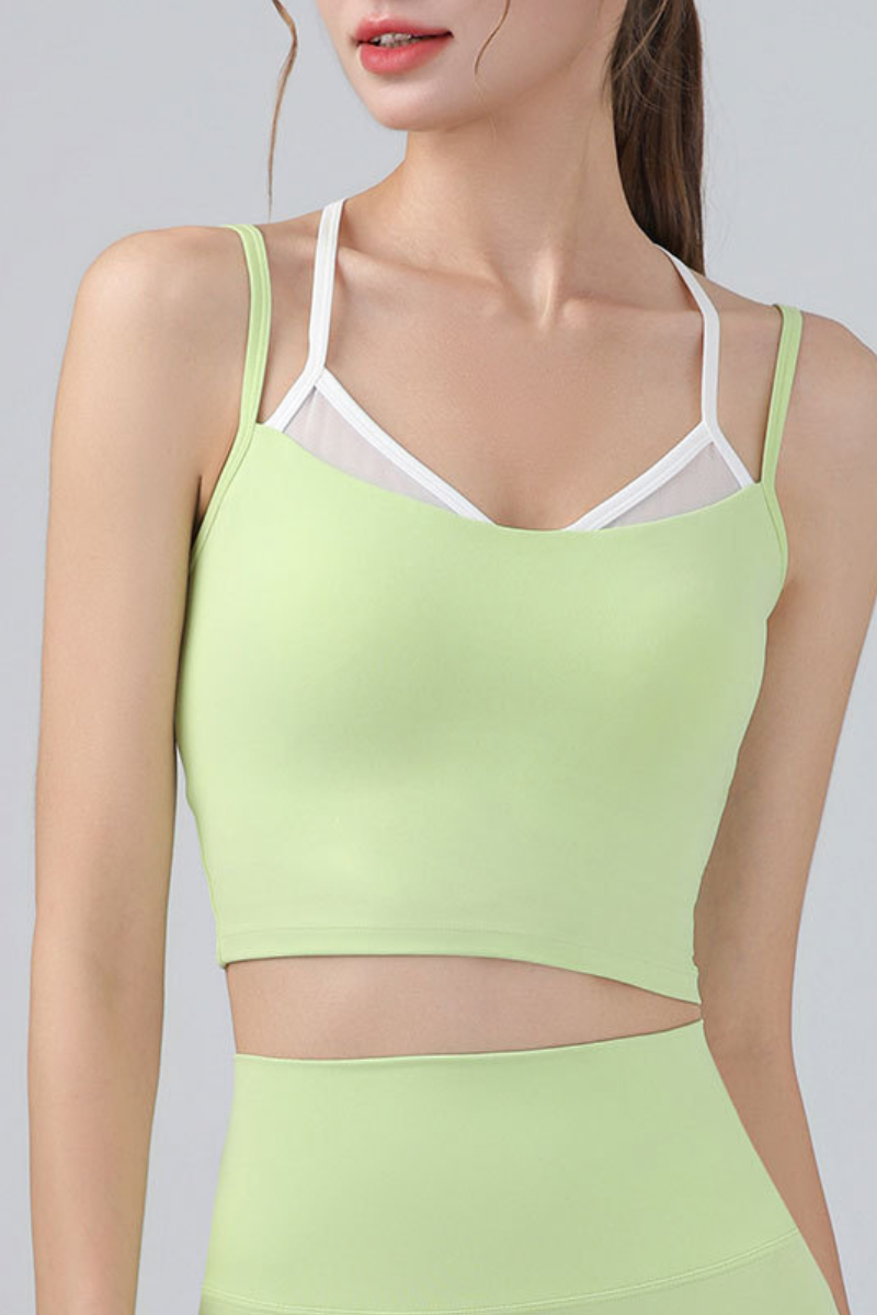 Women's Double Straps Mesh Spliced Cropped Sports Cami