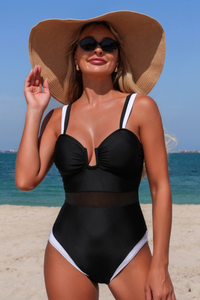 Women's Mesh Panel Adjustable One-Piece Swimsuit