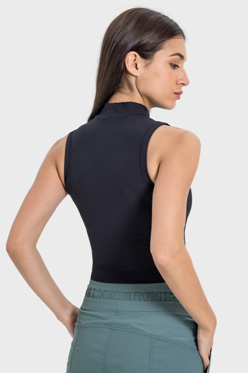 Women's Mock Neck Tank - Slim Fit Cropped Nude Feel Yoga Top