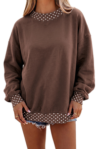 Women's Fall Polka Dot Color Block Mockneck Sweatshirt