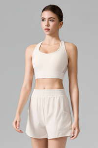 Women's Mesh Panel Racerback Bra And Shorts Two Piece Sets