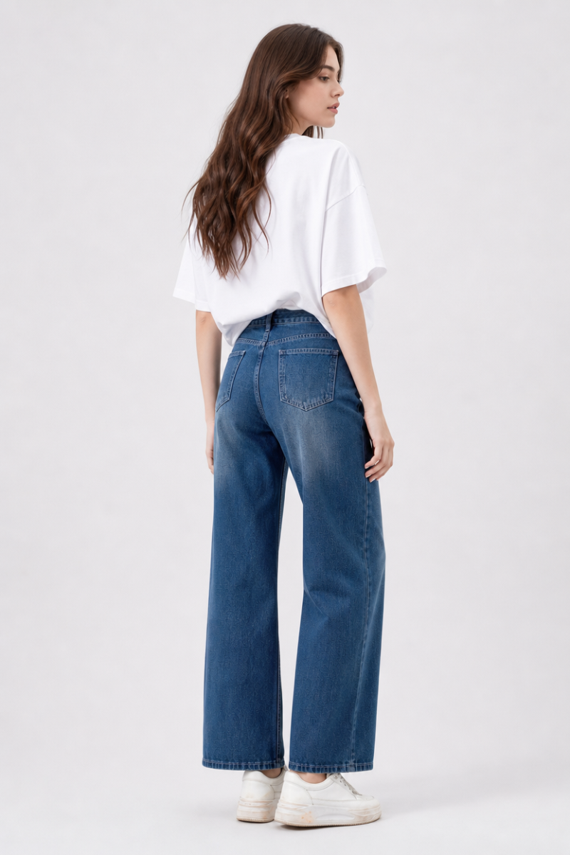 Women's Mid Rise Non-Stretch Wide Leg Denim Jeans