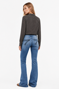 Women's High Waist Flare Jeans with Western Pocket Detail