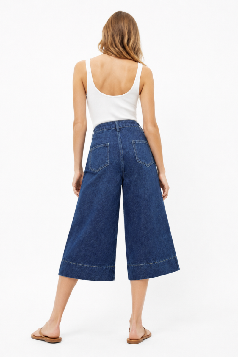 Women's High Waist Wash Wide Leg Cropped Jeans
