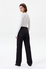 Women's High Waist Black Wash Straight Leg Jeans