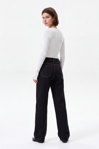 Women's High Waist Black Wash Straight Leg Jeans