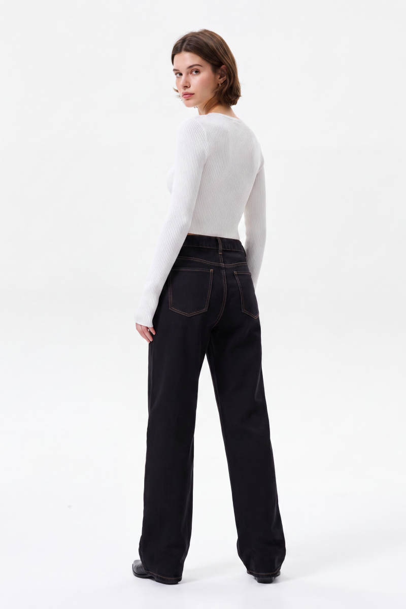 Women's High Waist Black Wash Straight Leg Jeans